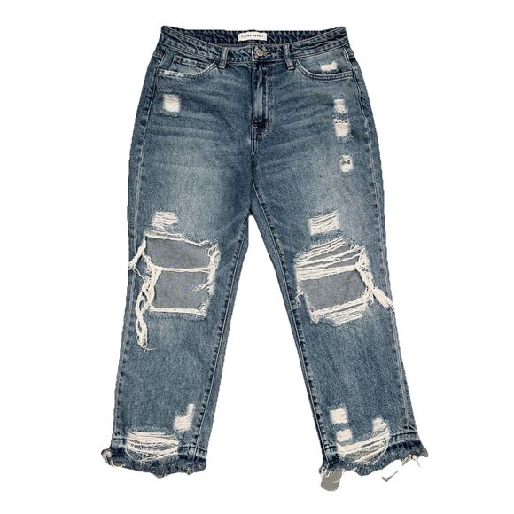 Flying Monkey Crop Jeans Womens 29 High Rise Distressed Blue Measures 30 x 24 - Picture 1 of 9